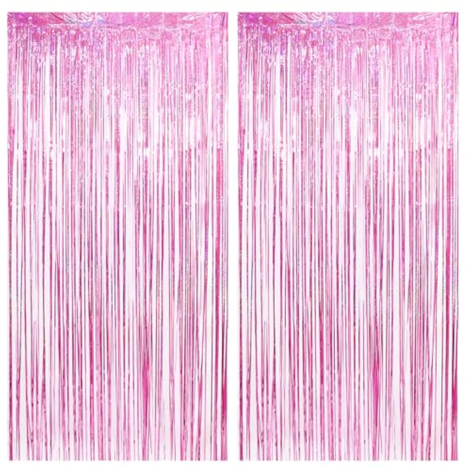 Pink Tinsel Fringe Backdrop, Sparkly Party Streamers Foil Fringe Curtains For Birthdays Bachelorette Easter Bridal Shower Dount Party Decorations - 2 Pack 3.3×8.2Ft