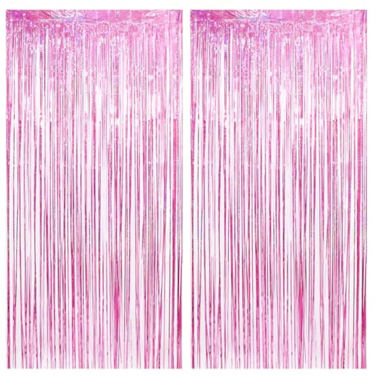 Pink Tinsel Fringe Backdrop, Sparkly Party Streamers Foil Fringe Curtains For Birthdays Bachelorette Easter Bridal Shower Dount Party Decorations - 2 Pack 3.3×8.2Ft