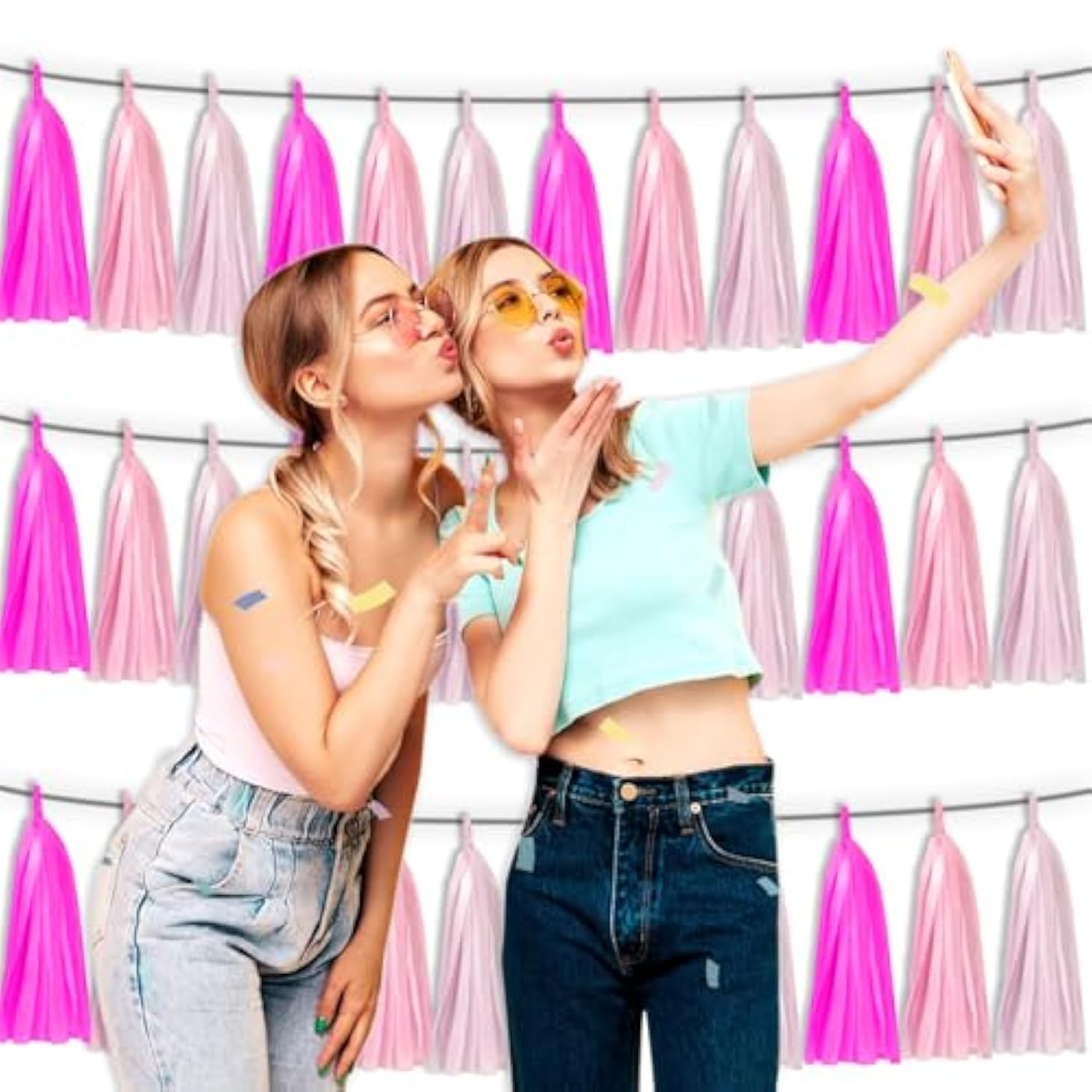 3P Maca-Rose Red Pink Lightpink Metallic Fringe Banner Garland Foil Tinsel Streamer Backdrop Banners For Parties, Wall Hanging Curtain Parade Floats,Graduation Decorations, Wedding Party Decoration