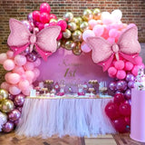 12 Pcs Pink Bow Balloons For Girls, Giant Foil Balloons, Gender Reveal Decorations For Birthday Party, Wedding, Baby Shower, Mouse Party Decoration