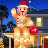 10Ft Christmas Inflatable Outdoor Decoration, Sitting Waving Gingerbread Inflatables Outdoor Decorations With Built-In L