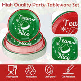 244 Pcs Merry Christmas Friendsmas Naughty Team Nice Party Supplies Dinnerware Set Team Include 24 Pcs 9 And 7 Inch Plates 9 Oz Paper Cups Napkins Knives Forks Spoons For Xmas Party Decoration