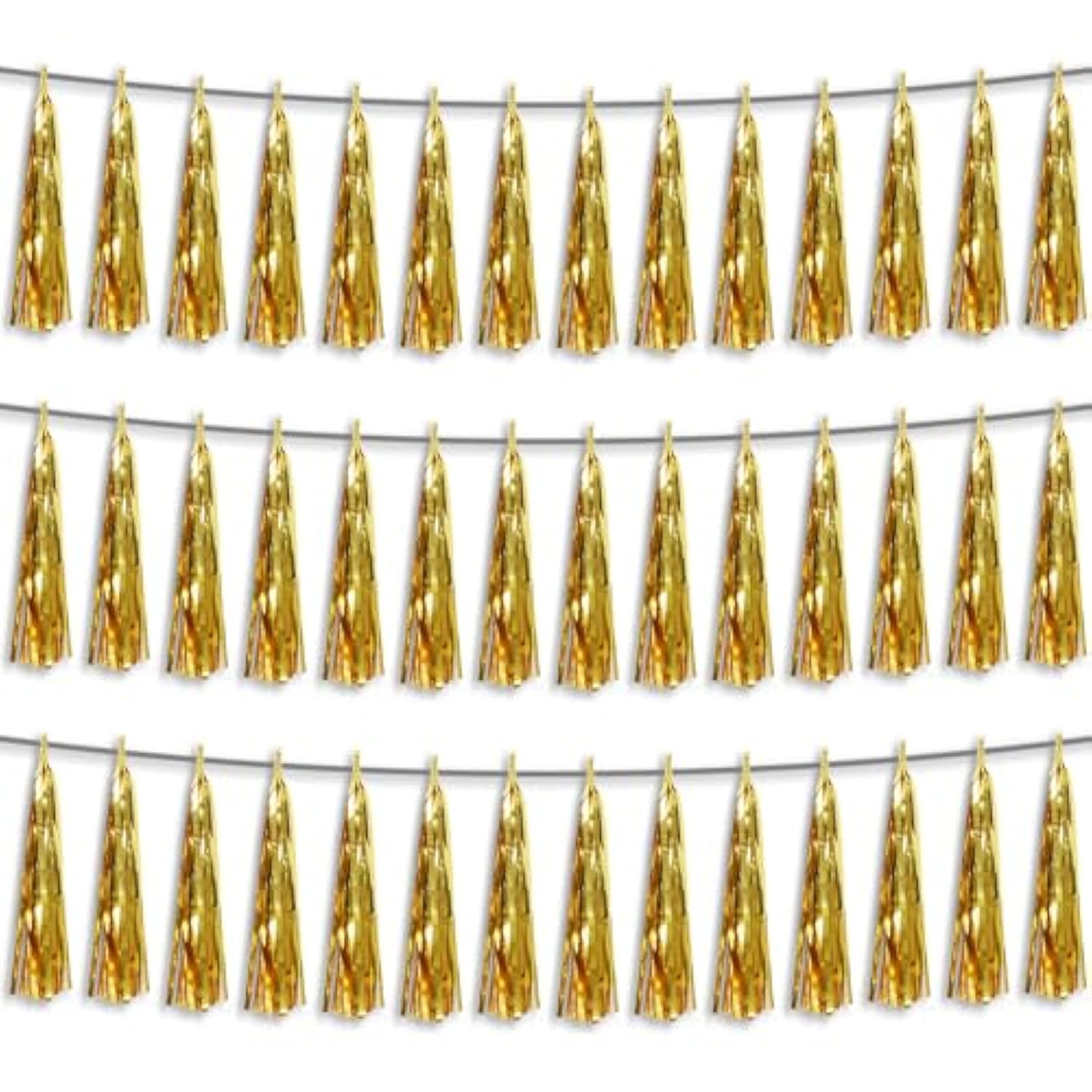 3P Gold Foil Fringe Metallic Tassel Streamers Banner Tassel Garland For Parade Floats, Bachelorette, Wedding, Birthday, Halloween, Christmas, Bridal/Baby Shower Party Decorations