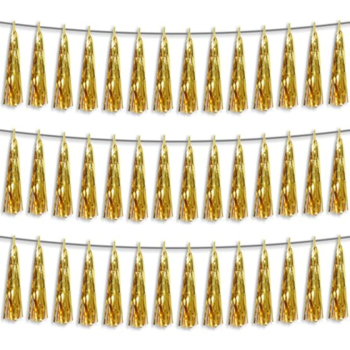 3P Gold Foil Fringe Metallic Tassel Streamers Banner Tassel Garland For Parade Floats, Bachelorette, Wedding, Birthday, Halloween, Christmas, Bridal/Baby Shower Party Decorations