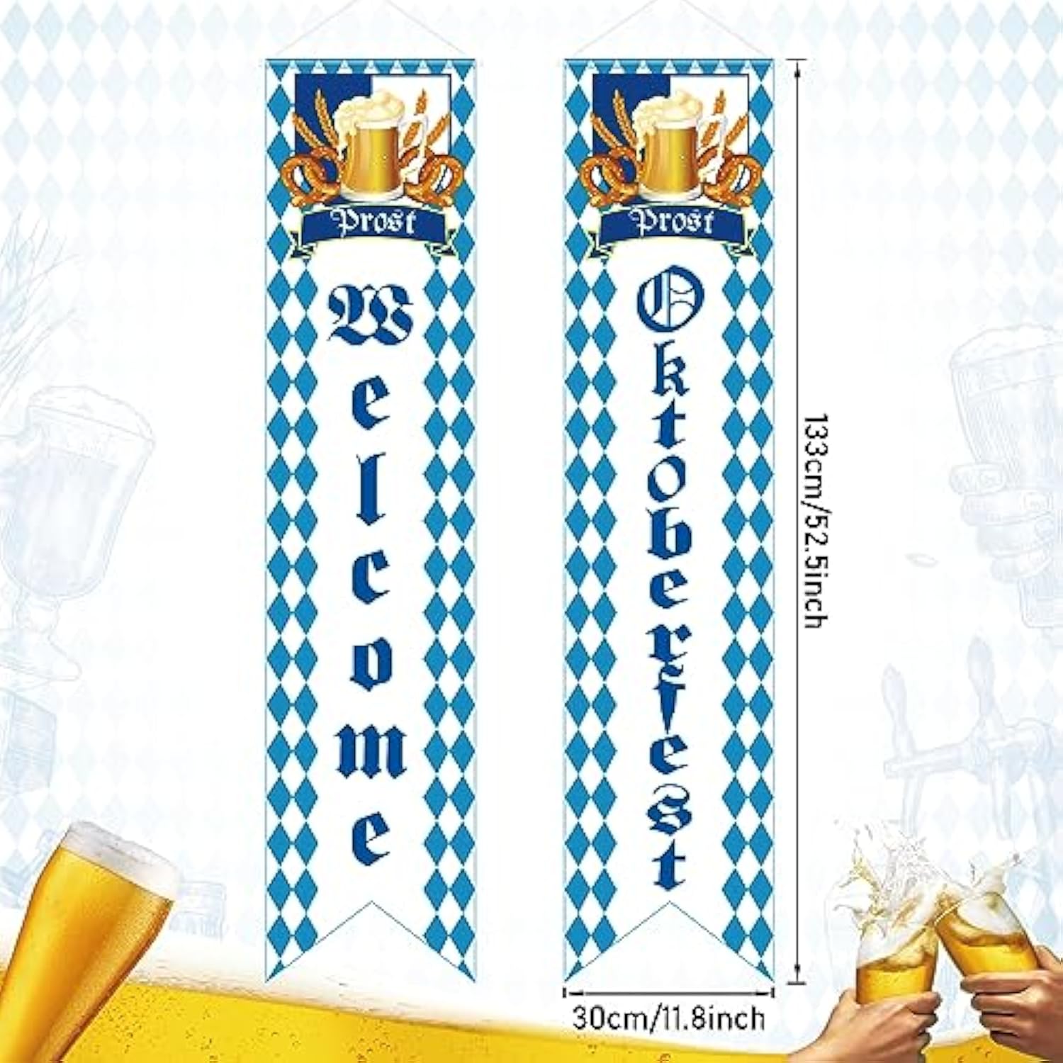 Oktoberfest Welcome Banner Decorations, Blue And White Bavarian Flag Check Welcome Porch Sign Banner, Welcome Oktoberfest Door Banner Decorations For German Oktoberfest Beer Festival Party Supplies