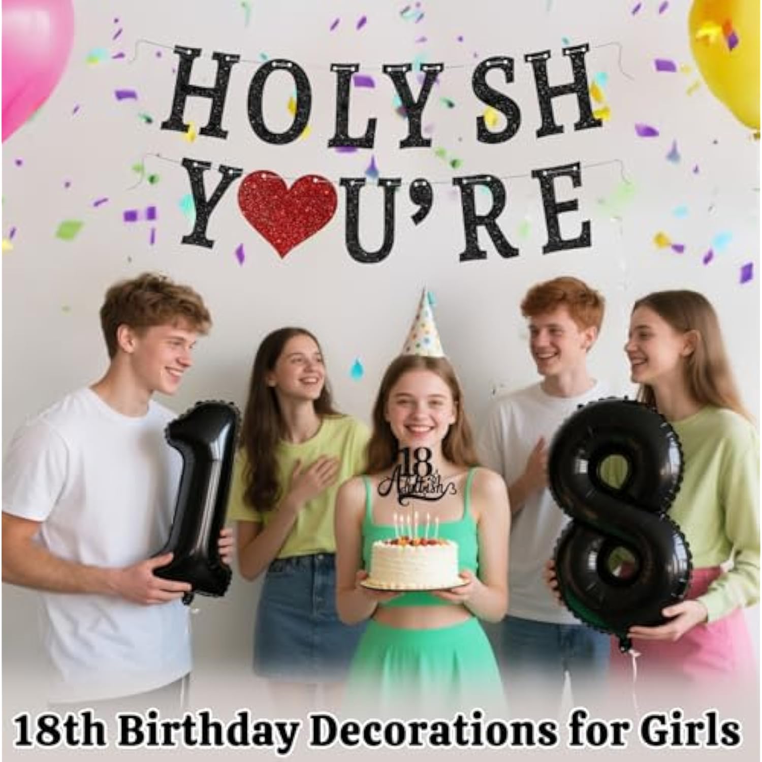 Funny 18Th Birthday Decorations For Girls Boys - Glitter 18Th Birthday Banner, Adultish Cake Topper &18 Balloon Numbers Set - 18 Years Old Gifts Party Decorations Supplies