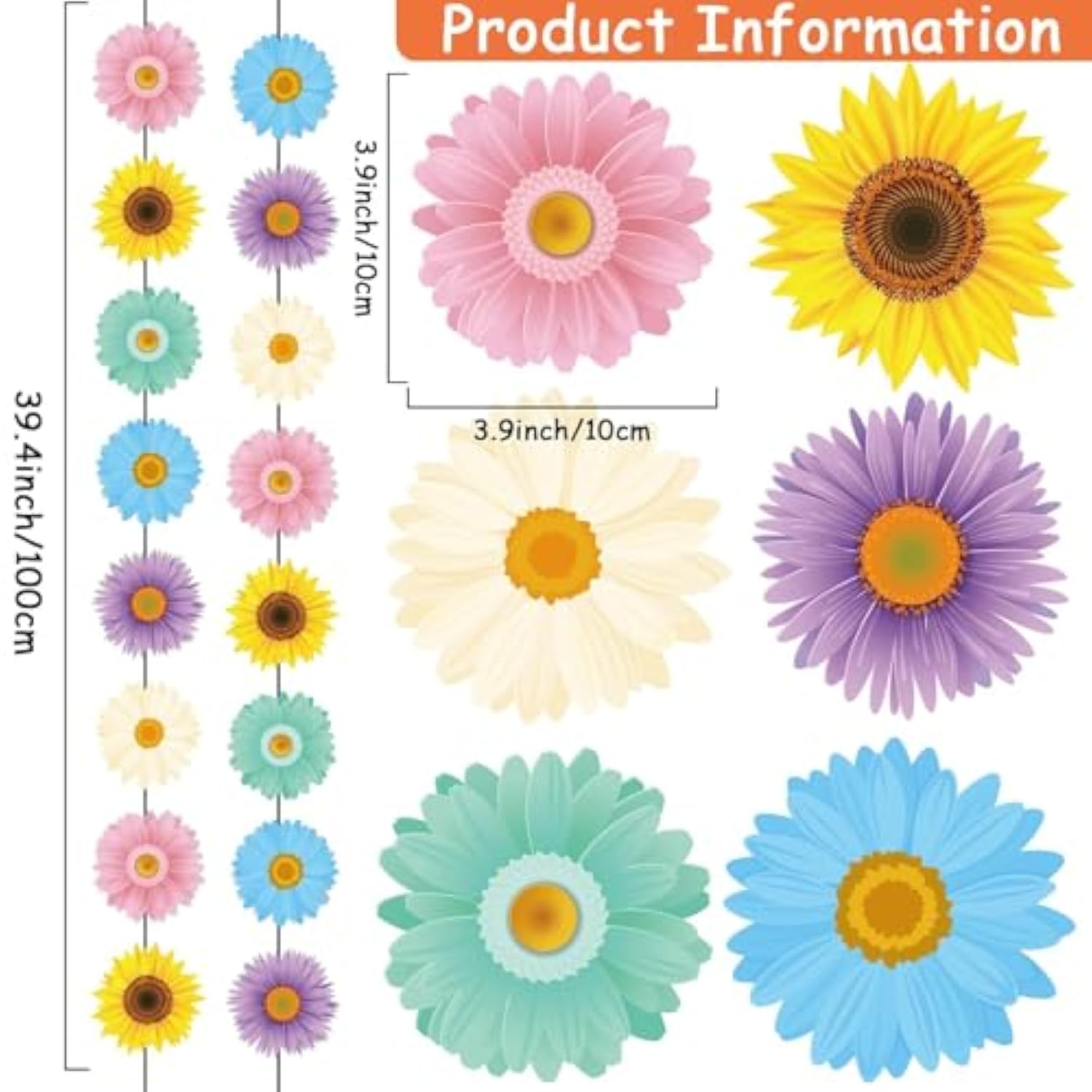 12 Packs Spring Sun Flowers Banners Sunflower Garland Kit Flower Hanging Swirl Spring Party Supplies Decorations Sunflower Paper Cutouts For Birthday Party Home Classroom Favor Supplies Decor
