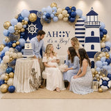 Nautical Balloon Arch Kit, 108 PCS Navy Blue Sand White Gold Clear Balloon Garland for Nautical Theme Baby Shower It’s a Boy Sailor Birthday Anchor Sea Sailing Cruise Ocean Animals Party Decorations