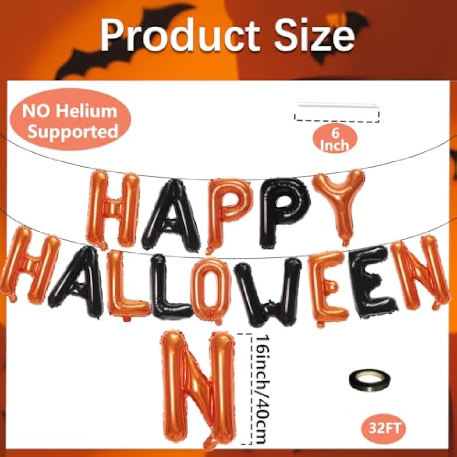 16" Black & Orange 'HAPPY HALLOWEEN' Foil Letter Balloons for Party Decor