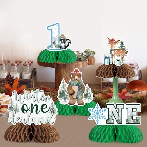 Winter Onederland 1st Birthday Decor 8pcs Winter Forest Woodland Table Honeycomb Centerpieces Winter Forest Woodland Creatures Birthday Supplies for 1st Birthday