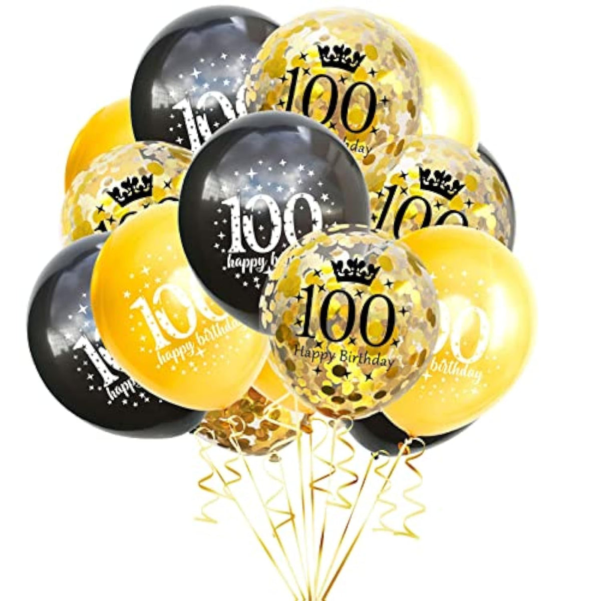100th Birthday Balloons – 15-Pack Gold & Black Decor for Men and Women Party Celebrations