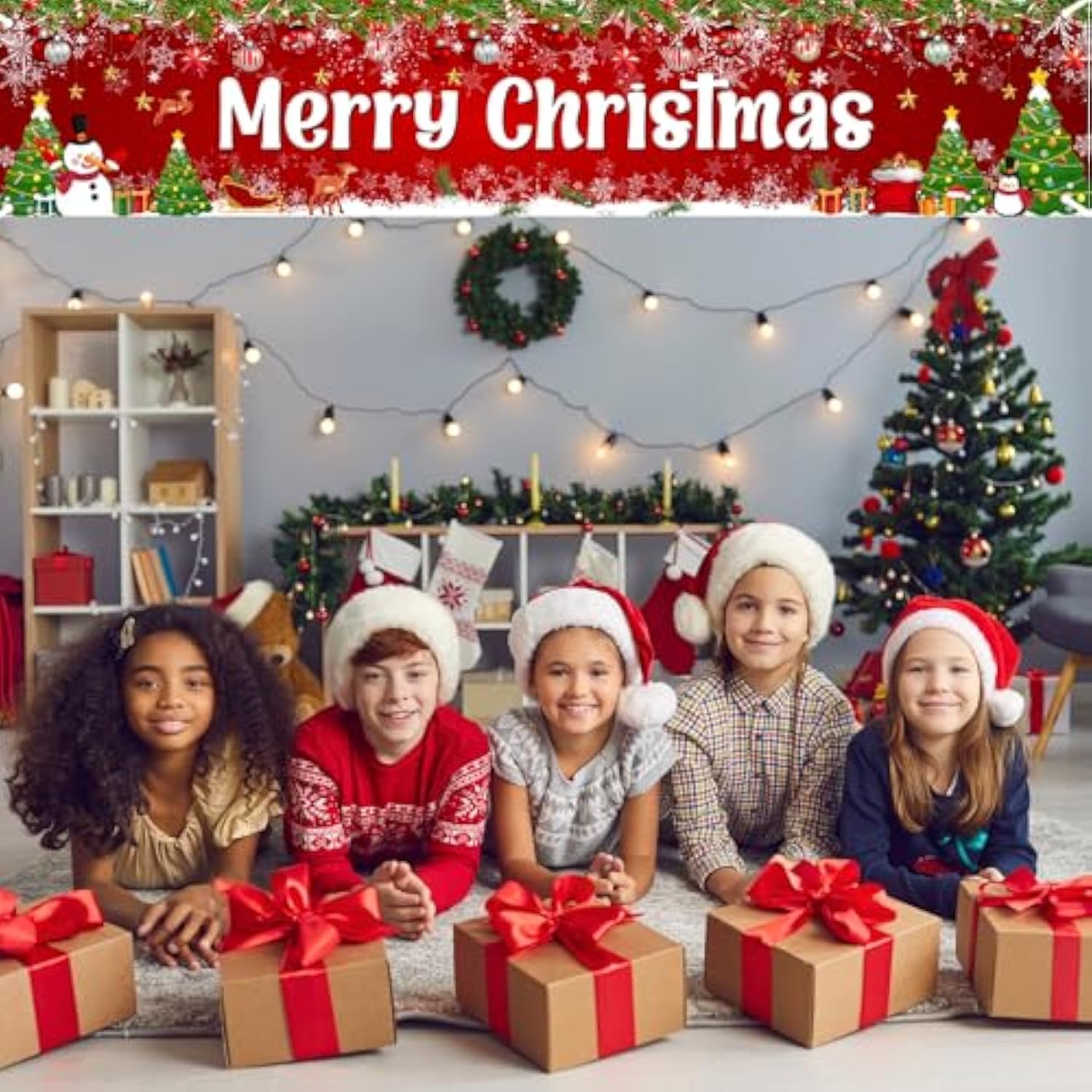 Merry Christmas Banner 8X2 Ft Large Christmas Banner For Outside Red Holiday Xmas Backdrop Yard Decorations