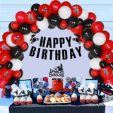 Dirt Bike Birthday Decorations For Boys - Red Black Balloon Garland Arch Kit With Happy Birthday Banner Cake Topper, Motorcycle Cupcake Toppers For Motocross Theme Party Supplies