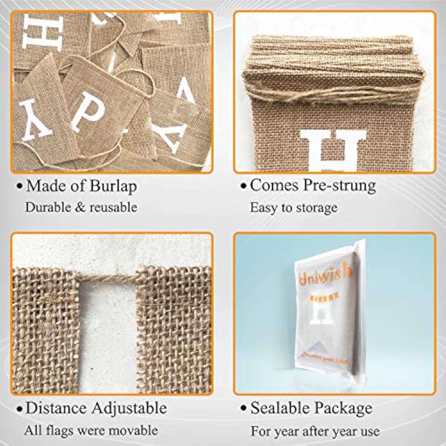 Boho Rustic Happy Birthday Burlap Banner – Neutral Swallowtail Bunting, 2-in-1 Party Decor