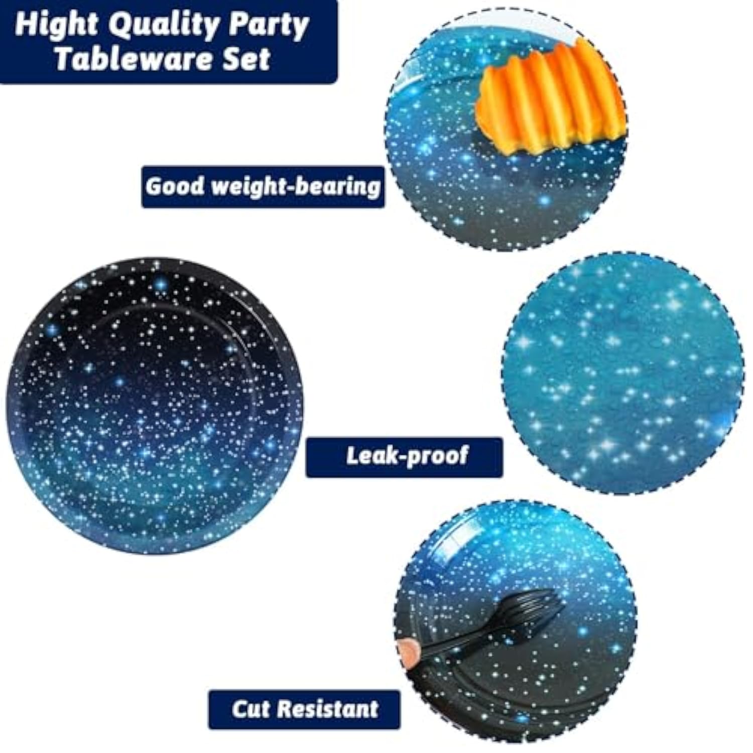 50 Guests Galaxy Party Starry Night Supplies Tableware Set Outer Space Theme Birthday Star Party Table Decorations Solar System Paper Plates Napkins Forks,192Pcs