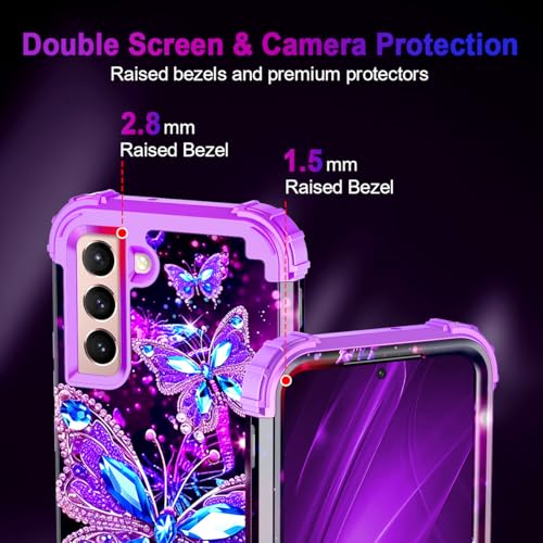 for Galaxy S21 5G Case,Glow in The Dark Three Layer Heavy Duty Shockproof Full Body Protection Hard Plastic Bumper+Soft Silicone Case for