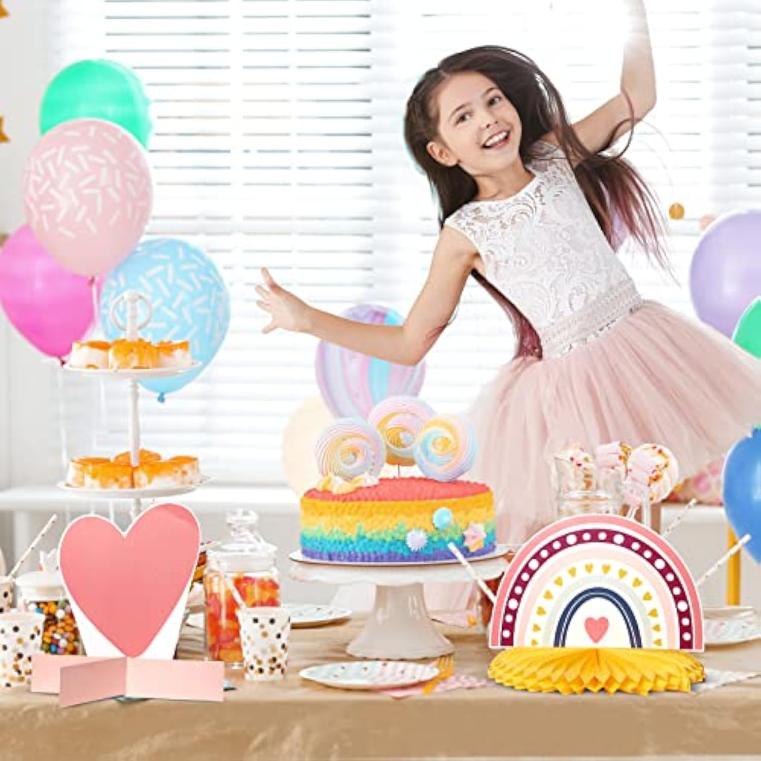 10 Pcs Rainbow Honeycomb Centerpieces for Birthday, Baby Shower & Easter Decor