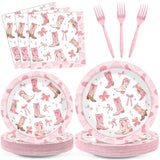 96Pcs Coquette Bow Cowgirl Happy Birthday Party Supplies Western Cowgirl Plates And Napkins Disposable Pink Bowknot Rodeo Tableware Bachelorette For Kids Set Decorations Favors Baby Shower Serve 24