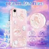 (3In1 Case For Apple Iphone Xr Butterfly Glitter Handmade Sequin Sparkle Pretty For Women Girls Clear Design Crystal Pearl Sparkly Cute Girly Phone Cases+Chain+Screen Protector