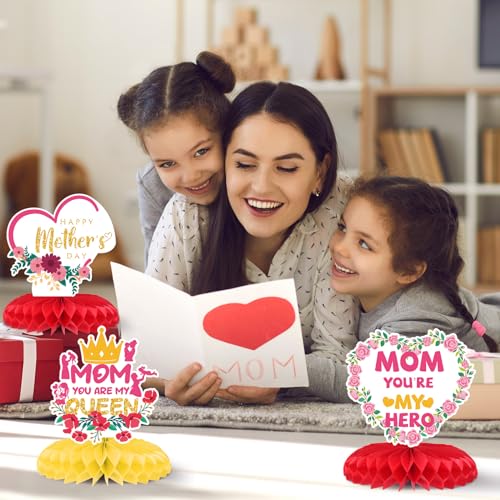 9 Pcs Red Pink Mother's Day Honeycomb Centerpieces Table Decorations