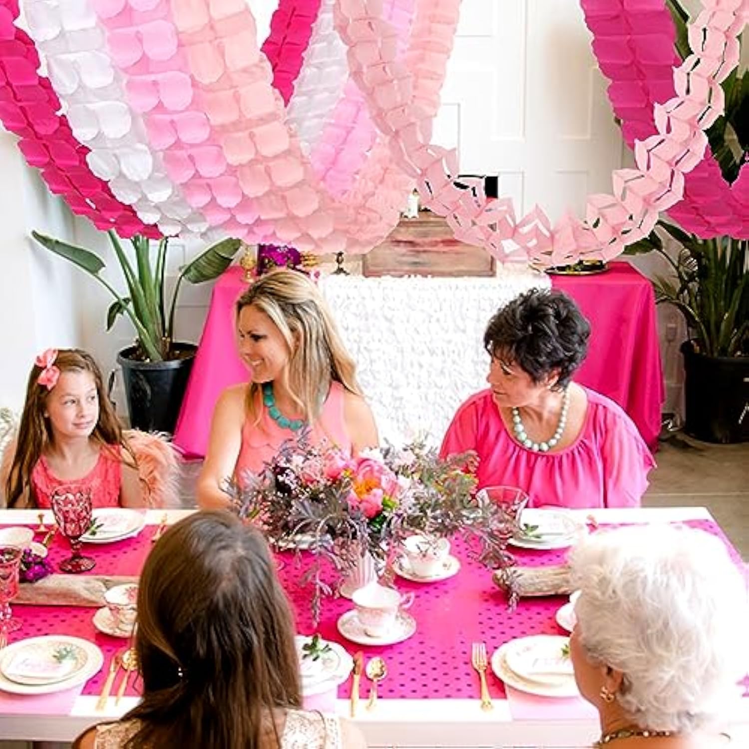 Rose-Red Pink White Party-Decorations Streamers Garland - 157Ft Valent