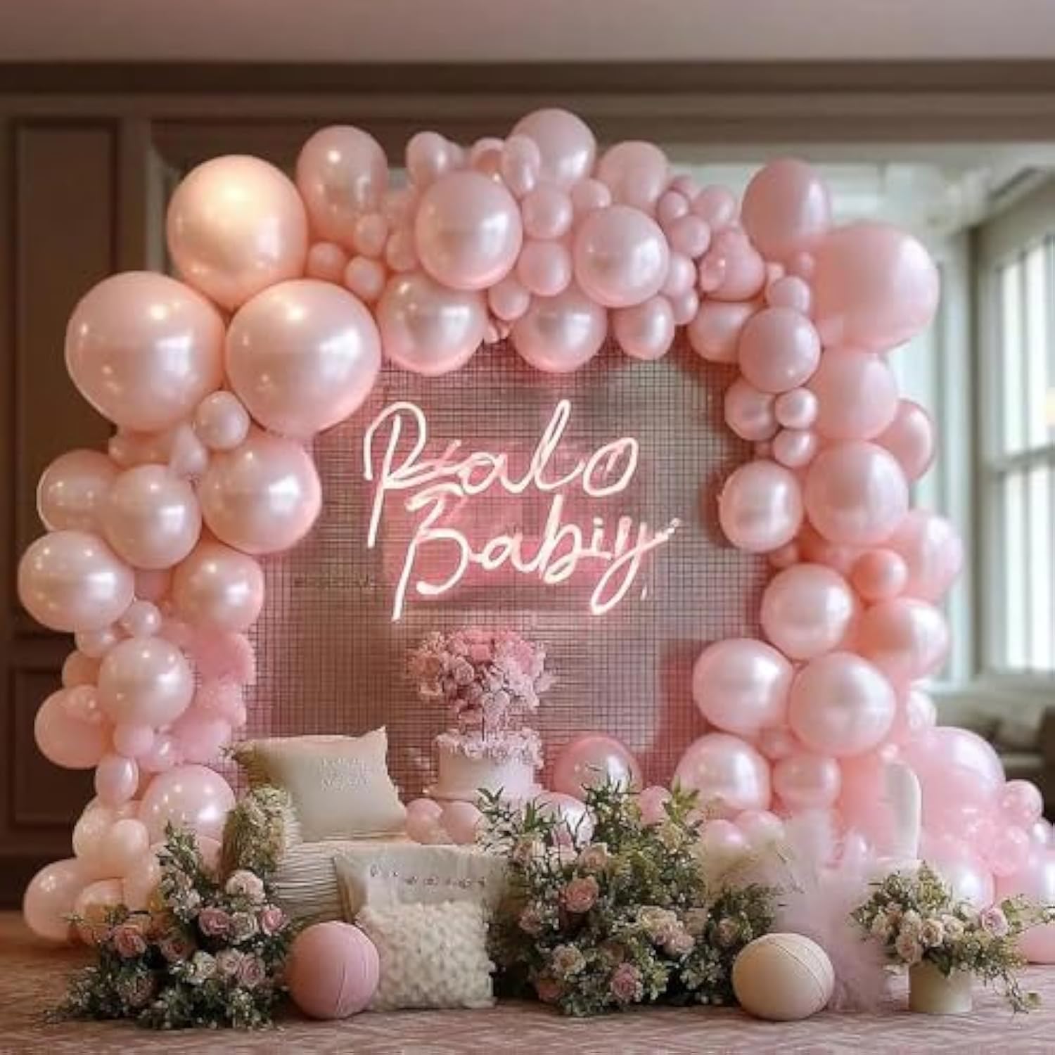 Pearl Pink Balloons Double Stuffed Pastel Light Pink Balloon Arch Kit Thick Latex Different Sizes 18/12/5In Balloon Garland For Valentines Day Baby Shower Wedding Birthday Party Decor