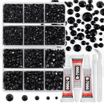 Resin Rhinestones Kit For Crafts,8400 Pcs Black Flatback Rhinestones Mixed 5 Sizes 2Mm-6Mm With B7000 Glue Tweezers And Wax Pencil For Fabric Tumblers And Clothes