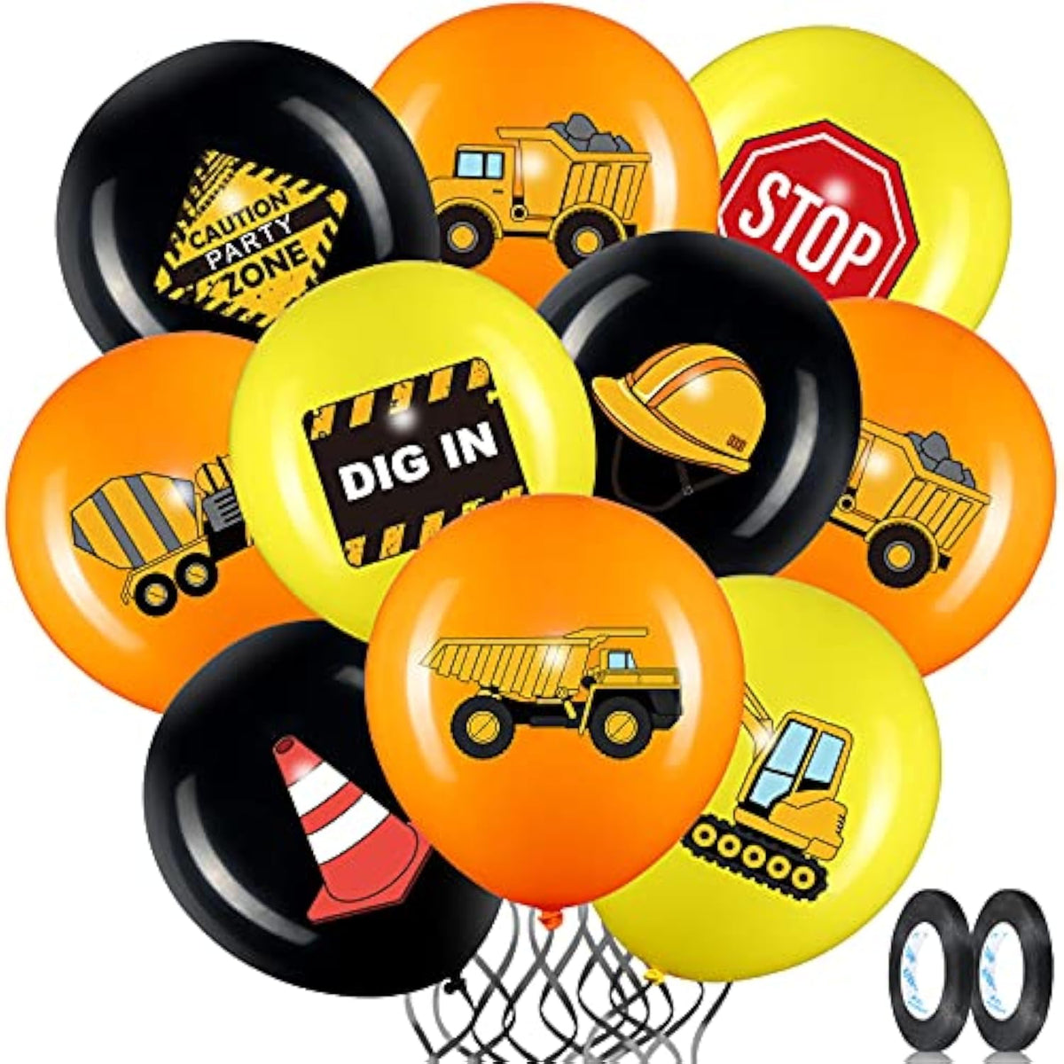 45 Pcs Construction Balloons – 12" Truck Party Decorations for Kids' Birthday or Traffic Theme