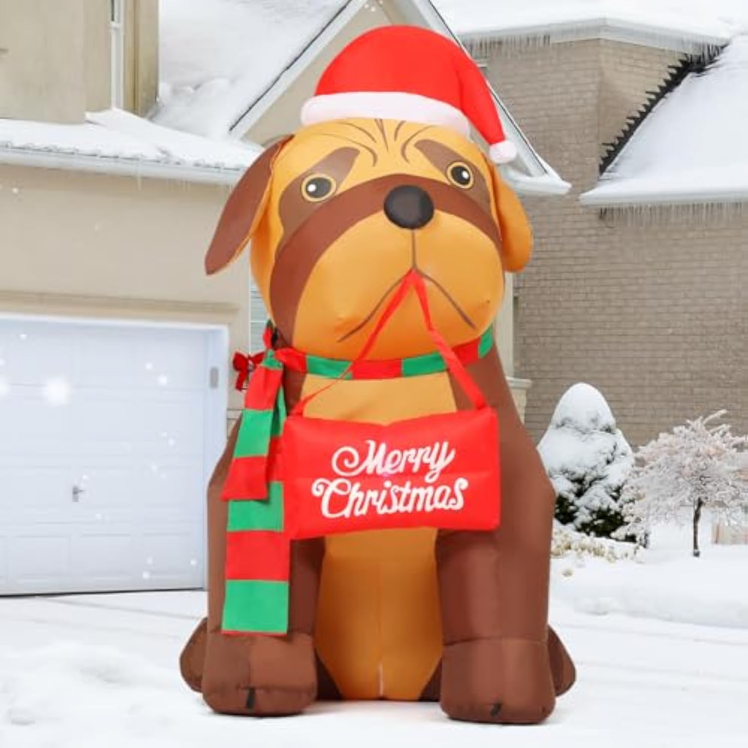 5 Ft Christmas Inflatables Outdoor Decorations, Xmas Blow Up Cute Dog Inflatable With Built-In Leds For Christmas Indoor
