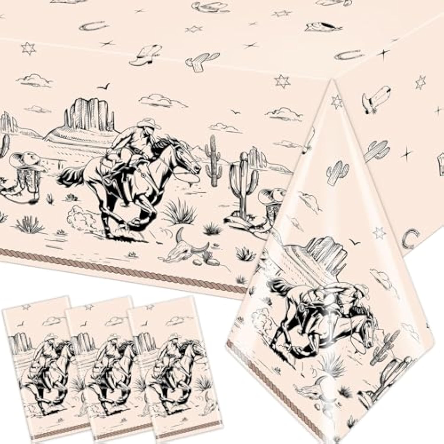 Western Party Decorations Cowboy Tablecloths Disposable Wild West Cowboy Birthday Table Cover For Kids Rodeo Bachelorette Baby Shower Party Supplies