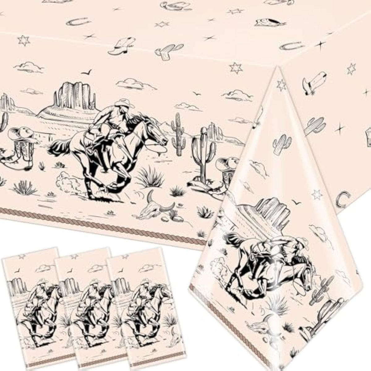Western Party Decorations Cowboy Tablecloths Disposable Wild West Cowboy Birthday Table Cover For Kids Rodeo Bachelorette Baby Shower Party Supplies