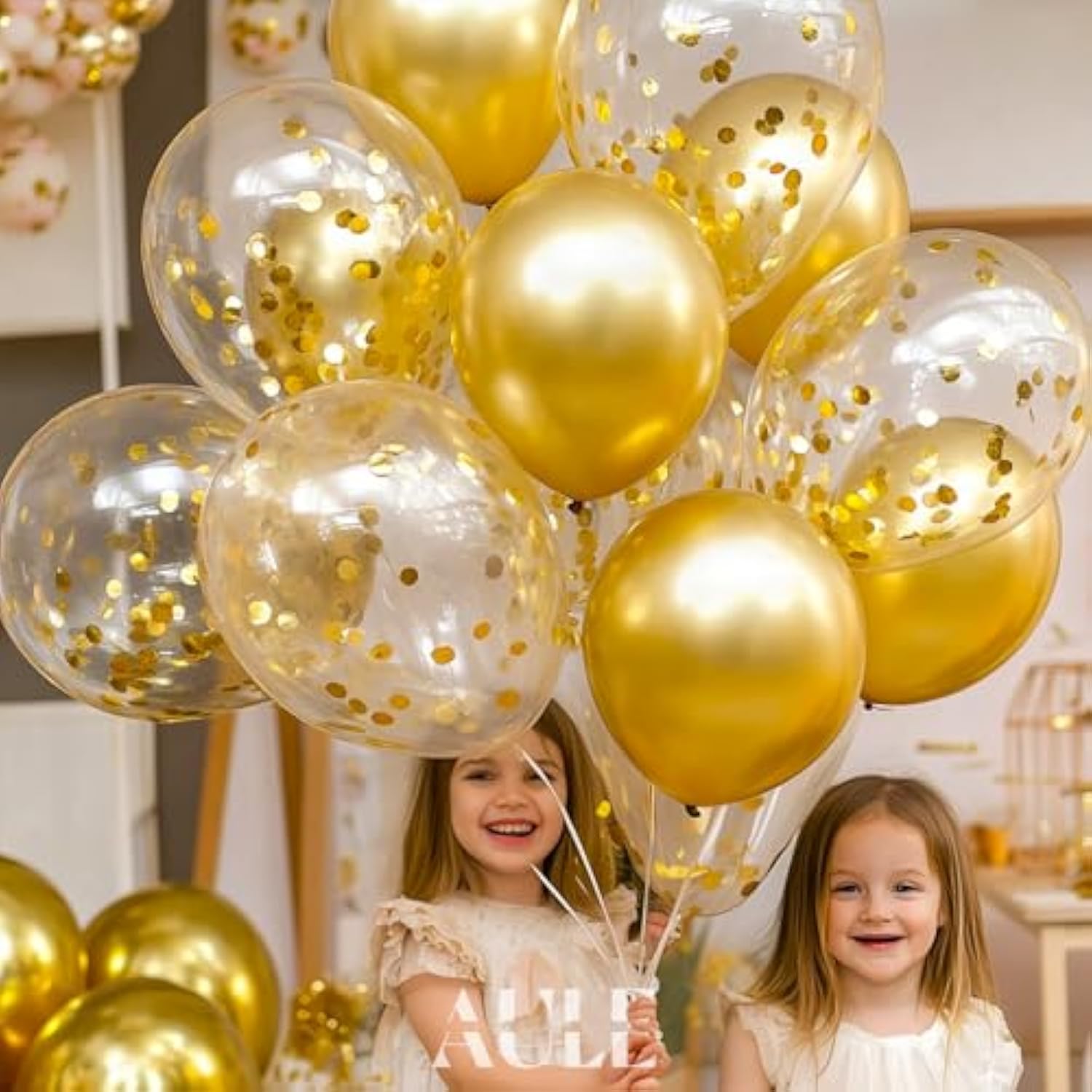 42pcs Gold Balloon Set - Metallic Gold & Confetti Balloons with 64ft Ribbon