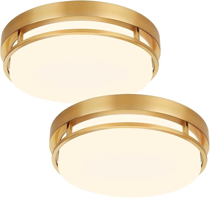 2 Pack 13 Inch Gold LED Ceiling Lights 20W Dimmable Flush Mount Fixtures
