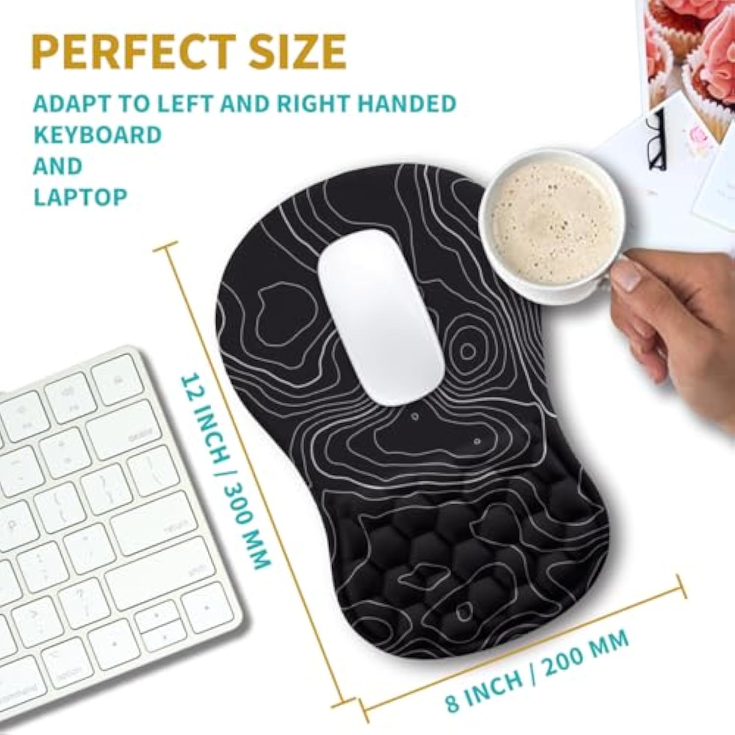 Ergonomic Mouse Pad Wrist Support, Wrist Rest Mousepad For Carpal Tunnel Pain Relief With Integrated Memory Foam Slope Massage Bulge (11.8X7.9 Inch,Topographic Contour)