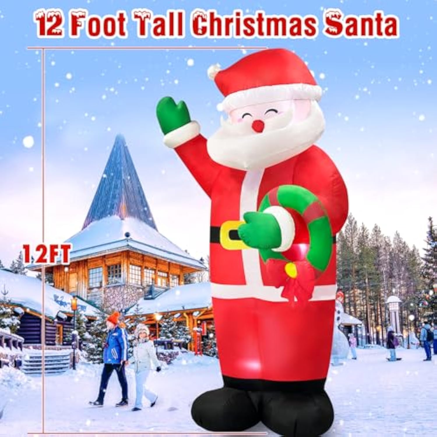 12 Ft Giant Christmas Inflatable Santa Claus Outdoor Decorations Built-In Led Lights, Large Inflatable Santa Blow Up Yar