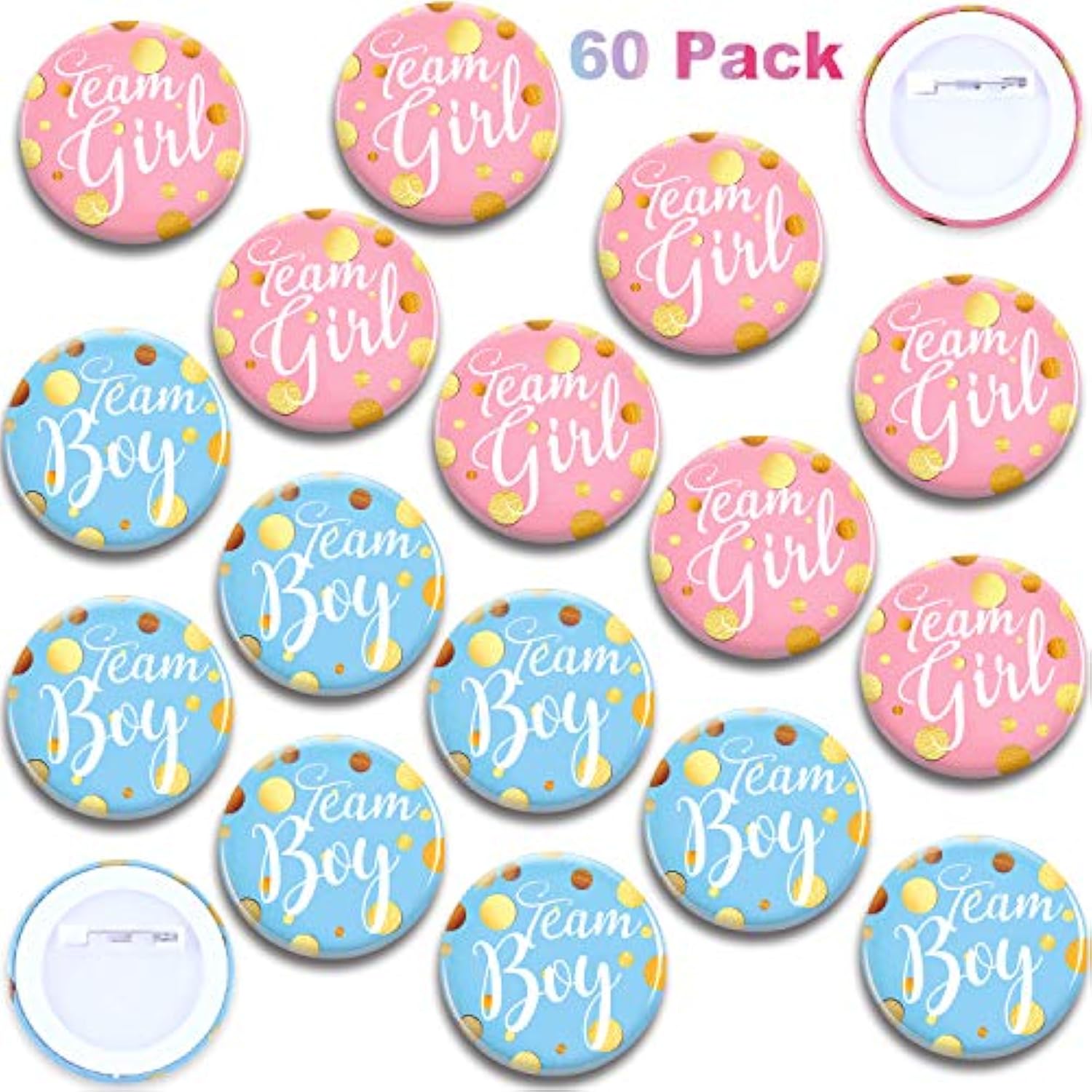 60 Pieces Gender Reveal Pins Team Girl And The Boy Button Pin Baby Shower Pink Blue Brooch For Baby Shower Party Favors Gender Reveal Party Supplies 1.5 Inch