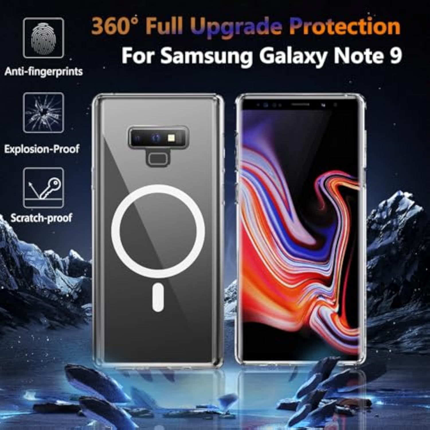 Clear Magnetic Transparent Case for Samsung Galaxy Note 9 6.4 inch, 2018 Release, Military-Grade Shockproof Protection Funda