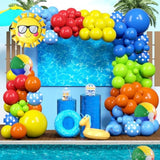 149 Pcs Summer Pool Beach Party Decorations Tropical Hawaiian Luau Balloon Garland Arch Kit Beach Ball Sun Foil Balloons For Summer Splish Splash Pool Party Birthday Decorations Supplies