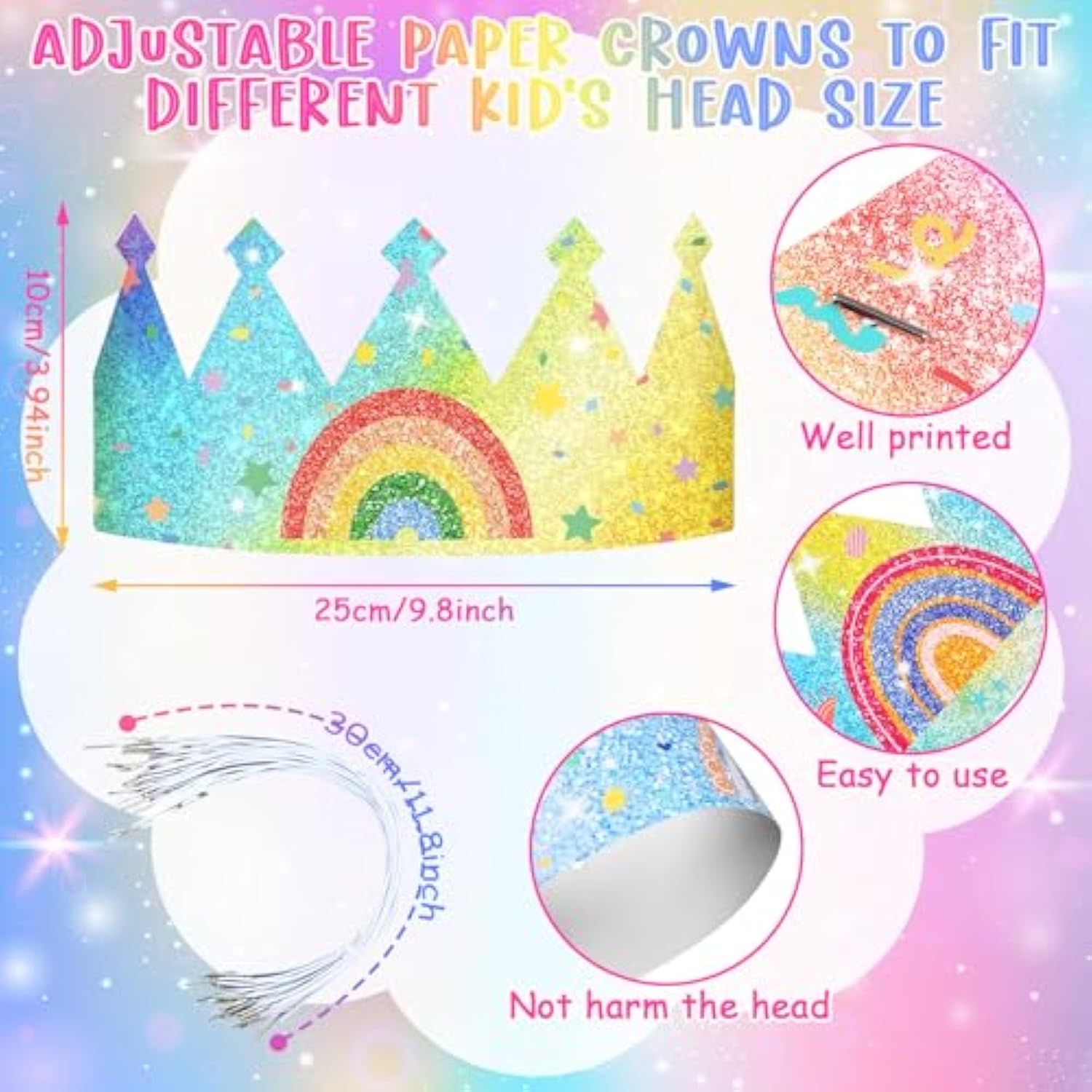 32 Pcs Rainbow Birthday Party Crown For Kids Birthday Party Hats Rainbow Glitter Decorations Paper Crowns Headband For Girls Birthday, Rainbow Party Supplies, Classroom Activities,12 Styles