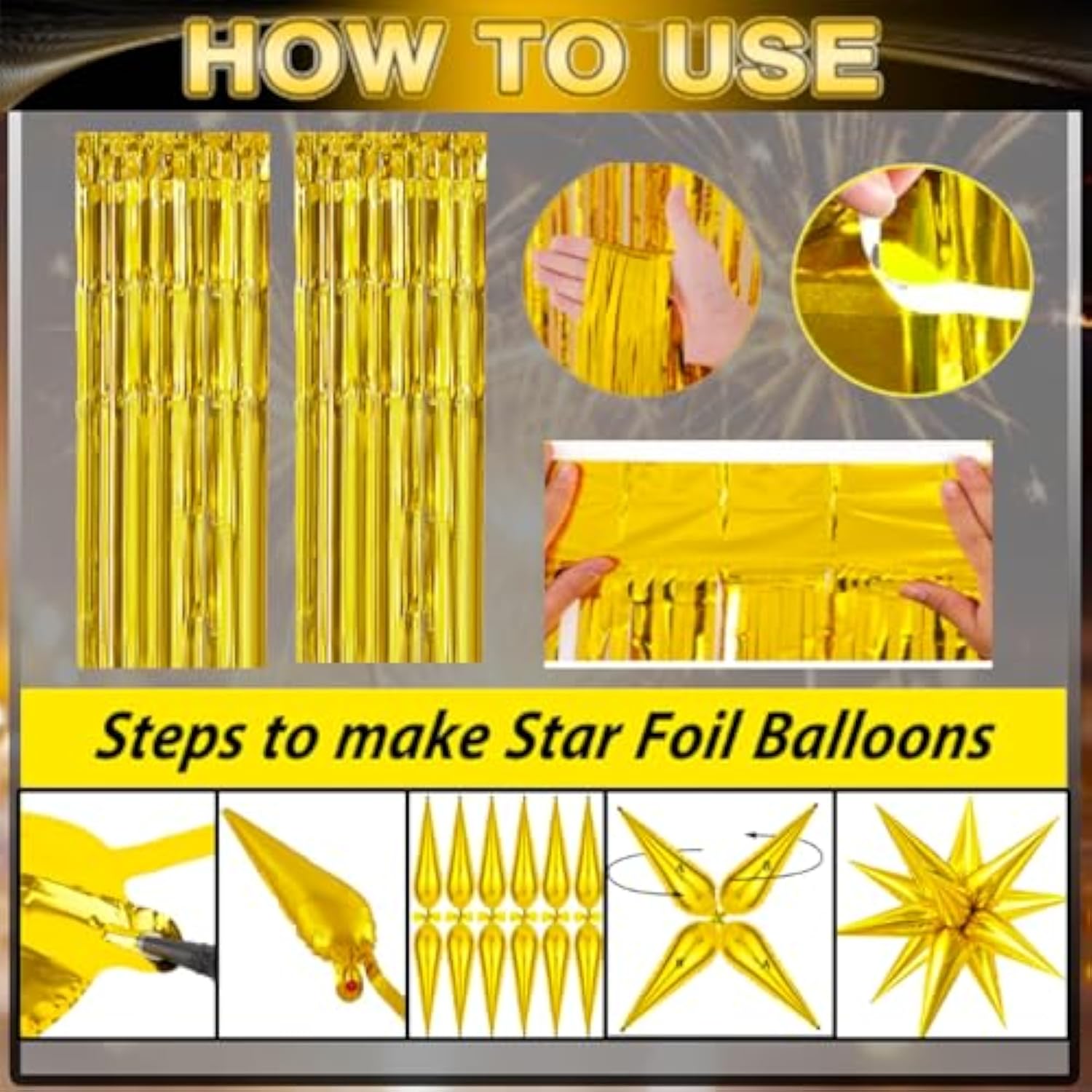 New Year 2026 Party Kit with Balloons, Banner, Foil Balloons, and Fringe Curtain