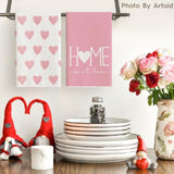 Pink Heart Love Home Sweet Home Valentine'S Kitchen Towels Dish Towels, 18X26 Inch Anniversary Wedding Decoration Hand Towels Set Of 2