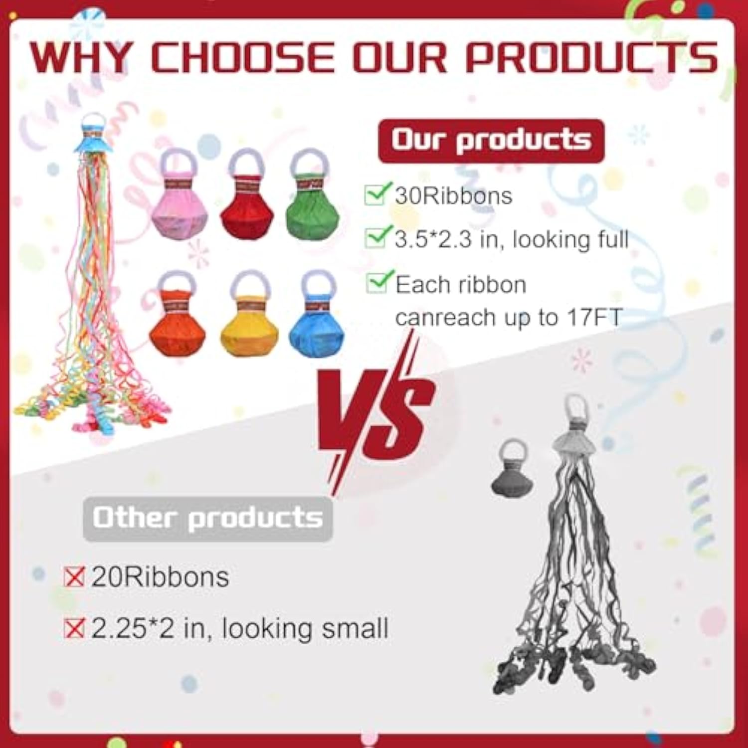 24Pack Colorful Hand-Thrown Streamer Poppers, No Mess Confetti for Parties & Events