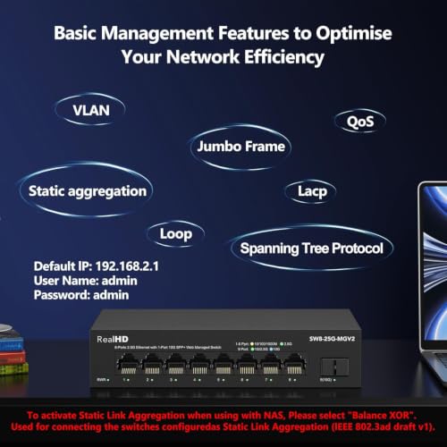 8 Port 2.5Gb Web Managed Ethernet Network Switch With 8 X 2.5 Gigabit | 1 X 10G Sfp+ | Work With 10-100-1000Mbps Devices | 60G Bandwidth | Fanless Quiet Metal Internet Switch