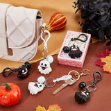 12Pcs Halloween Theme Keychain Cartoon Ghost Keyrings With Bell Charm Pvc Pendants Hanging Key Chain Keyrings For Wallet Backpack Charm Decorations Pendant Supplies Black White
