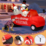 Outdoor Christmas Decoration, 8Ft Inflatable Christmas Santa Driving With Three Snowmen Decorations,Outdoor Christmas Bl