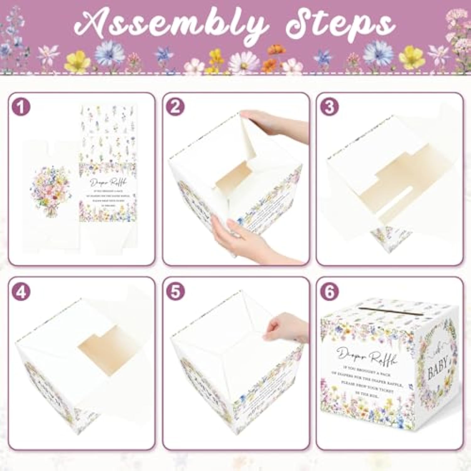 Baby In Bloom Baby Shower Decorations, Diaper Raffle Box With Tickets, Girls Wildflower Baby Shower Decorations For Diaper Raffle Party Games