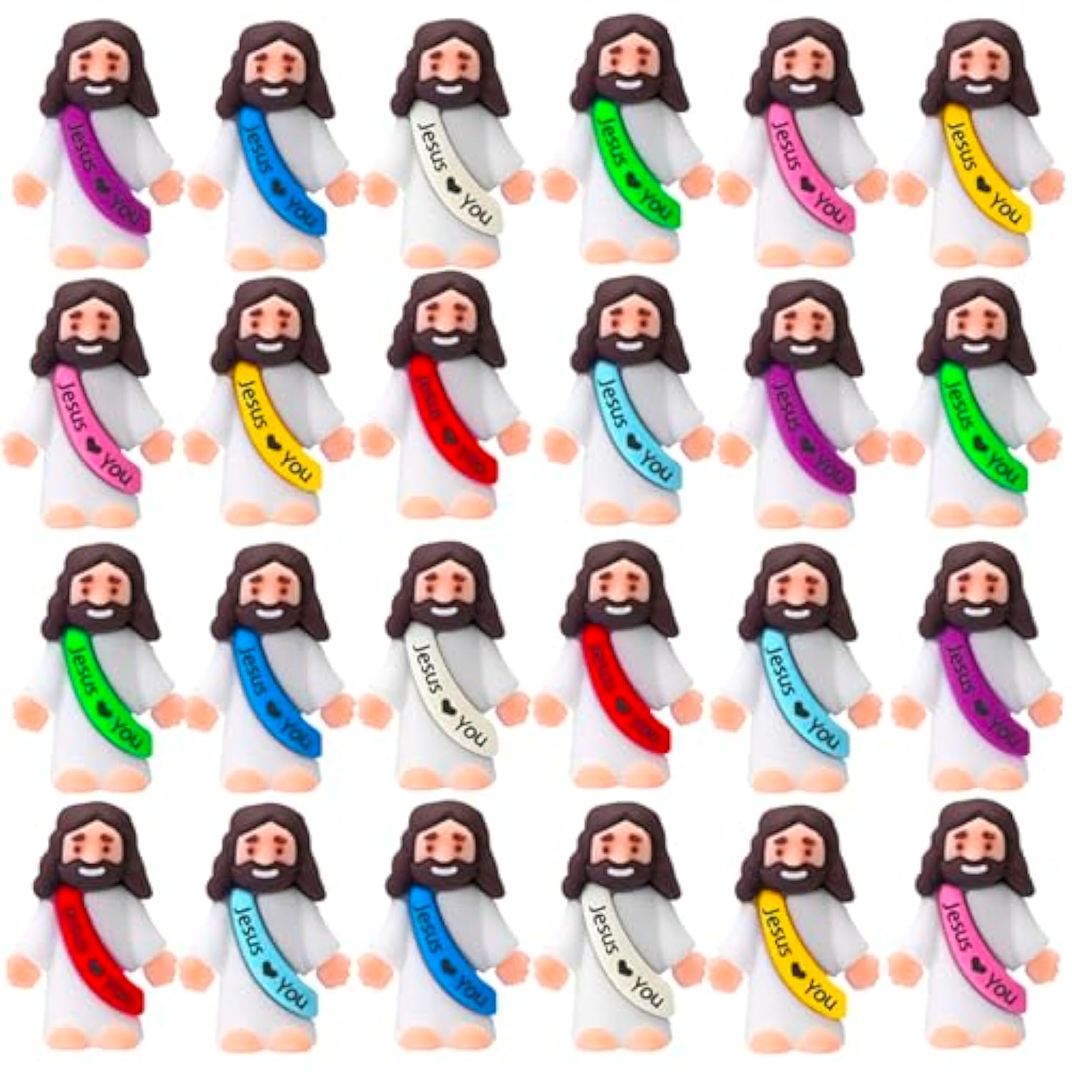 24 Pack Little Jesus Figurines Toys Set Jesus Love You Mini Rubber Toys Includes 24Pcs Organza Bag And Gift Cards Perfect For Kids Sunday School Baptism Gifts Party Favor