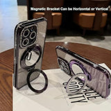 For Iphone 16 Plus Magnetic Glitter Kickstand Case, [Compatible With Magsafe] Girly Woman Makeup Mirror Cute Bling Rhinestones Cover + Camera Protector Ring Stand For Iphone 16 Plus (Pink)