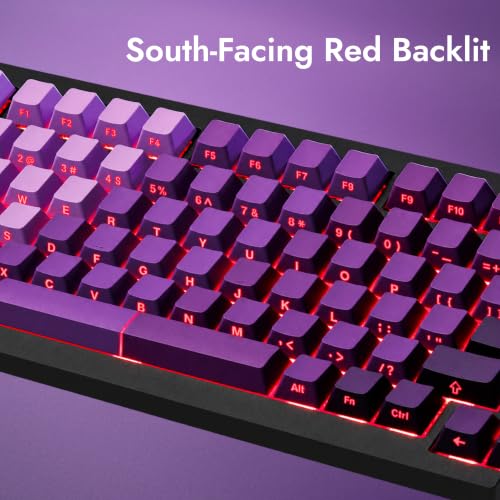 X4 Qmk Wired Mechanical Keyboard, 75% Layout South-Facing Red Backlit, Side-Printed Double-Shot Pbt Keycaps With Tactile Brown Mechanical Switch For Windows