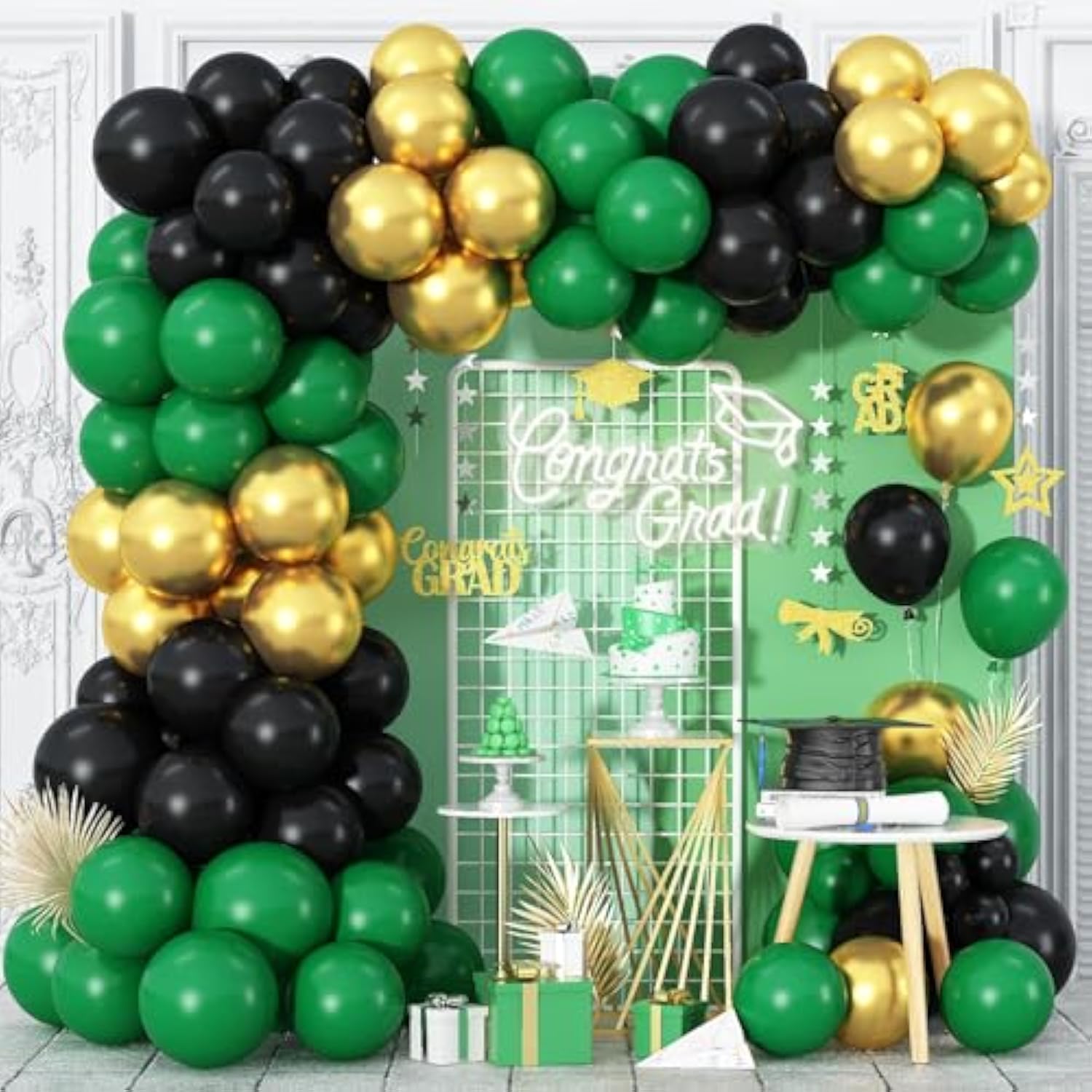 Balloon Garland Kit, Dark Green And Black Latex Party Balloon & Metall